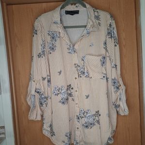 Polly & Esther Long Sleeve Striped and Floral Button Down Top Size 3X